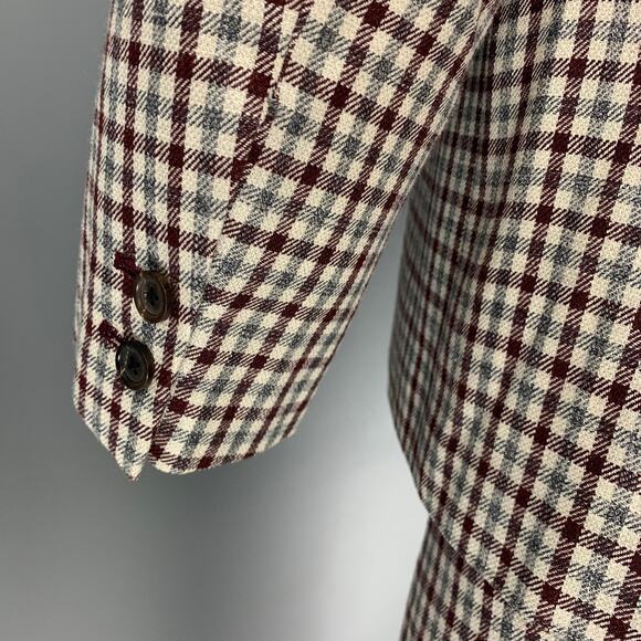 BLACK FLEECE Size 38 Burgundy Grey Cream Checkered Wool Blend 31 Suit - Picture 6 of 10
